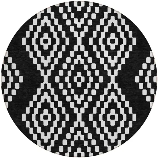 8' Black And Ivory Round Geometric Washable Indoor Outdoor Area Rug Photo 2