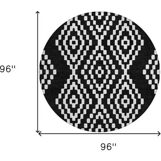 8' Black And Ivory Round Geometric Washable Indoor Outdoor Area Rug Photo 3