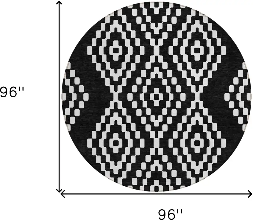 8' Black And Ivory Round Geometric Washable Indoor Outdoor Area Rug Photo 3