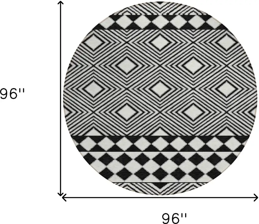 8' Black And Ivory Round Geometric Washable Indoor Outdoor Area Rug Photo 3
