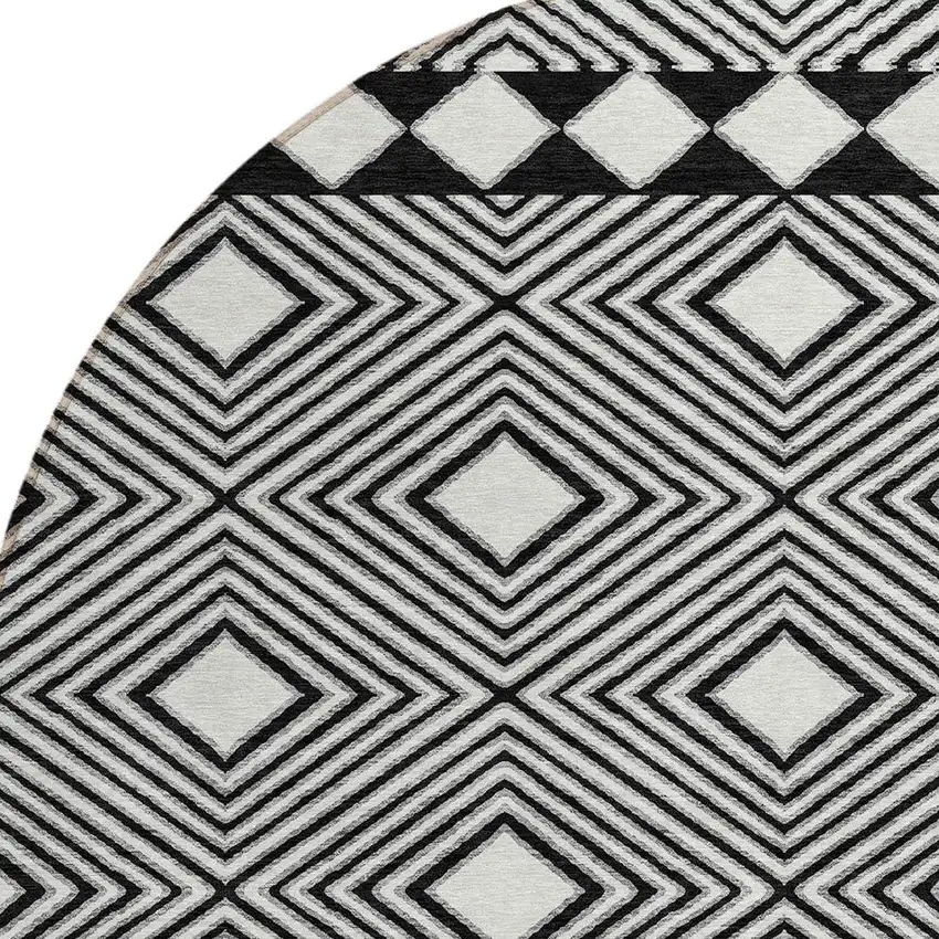 8' Black And Ivory Round Geometric Washable Indoor Outdoor Area Rug Photo 4
