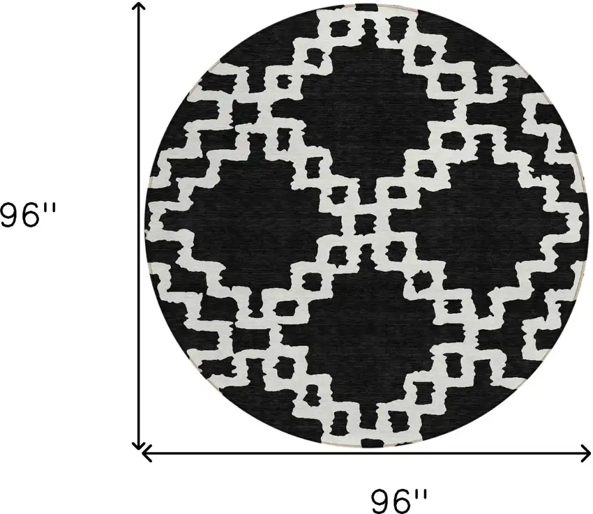 8' Black And Ivory Round Geometric Washable Indoor Outdoor Area Rug Photo 3