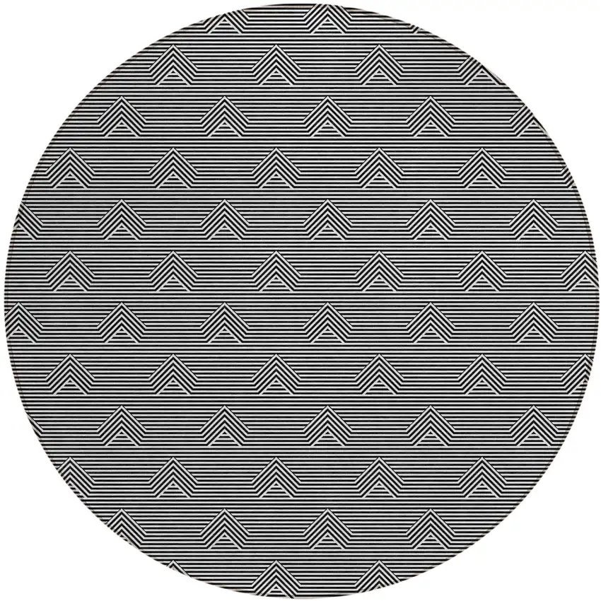 8' Black And Ivory Round Geometric Washable Indoor Outdoor Area Rug Photo 2