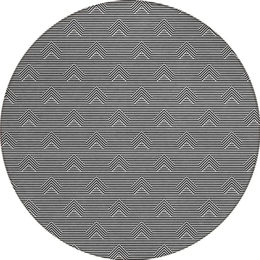 8' Black And Ivory Round Geometric Washable Indoor Outdoor Area Rug Photo 5