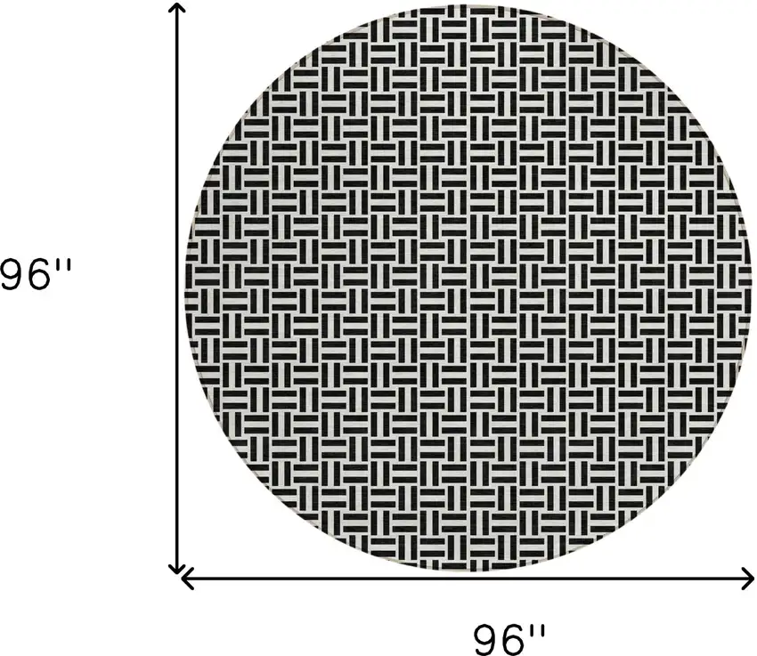 8' Black And Ivory Round Geometric Washable Indoor Outdoor Area Rug Photo 3