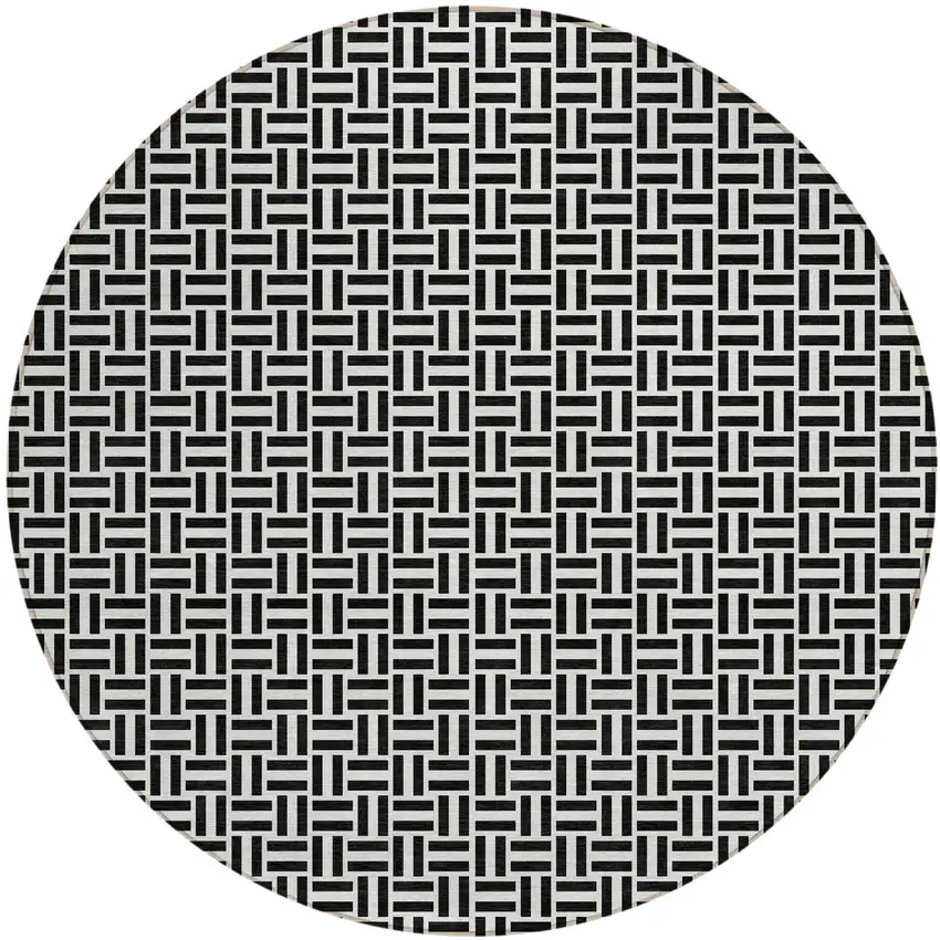 8' Black And Ivory Round Geometric Washable Indoor Outdoor Area Rug Photo 2