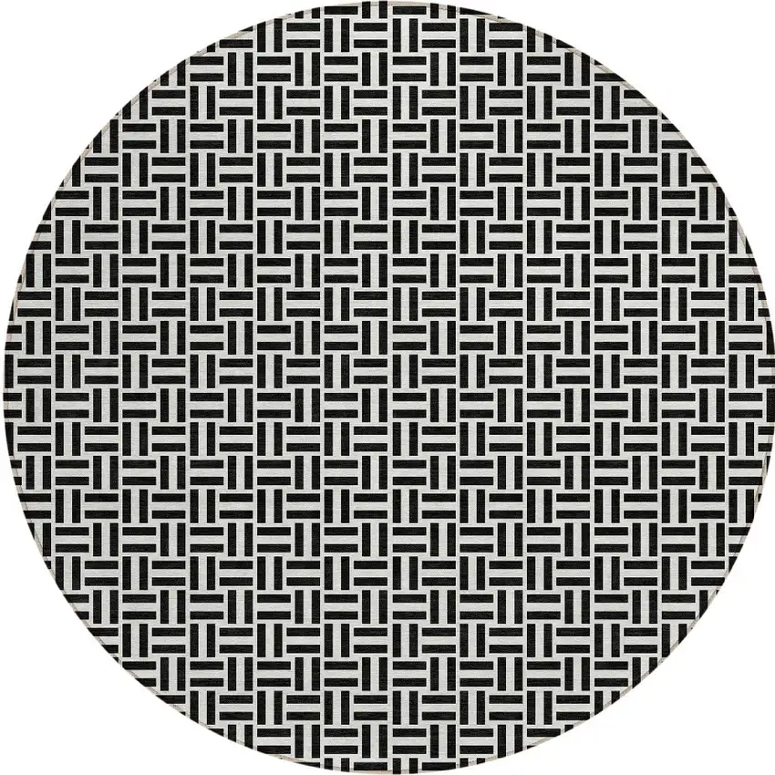 8' Black And Ivory Round Geometric Washable Indoor Outdoor Area Rug Photo 6