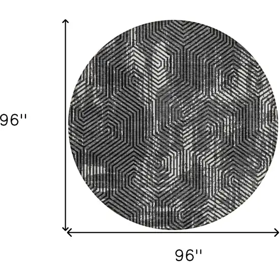8' Black And Ivory Round Geometric Washable Indoor Outdoor Area Rug Photo 3