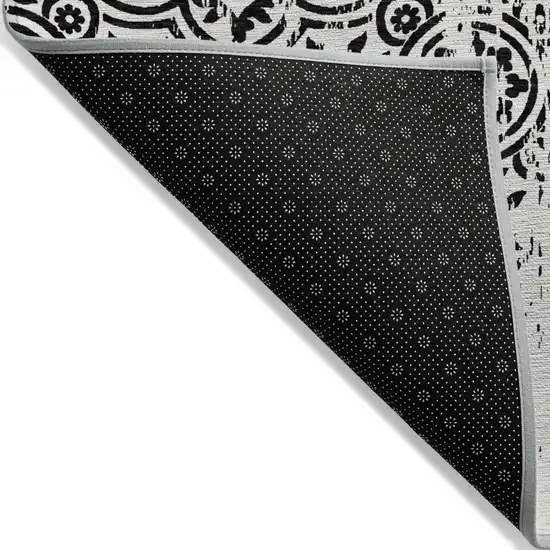 8' Black And Ivory Round Medallion Washable Indoor Outdoor Area Rug Photo 2