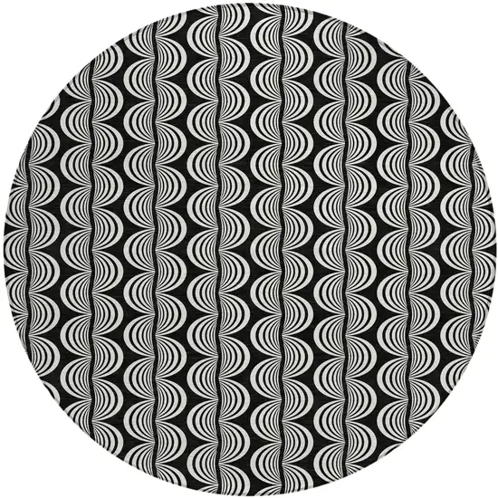 8' Black And Ivory Round Ogee Washable Indoor Outdoor Area Rug Photo 1