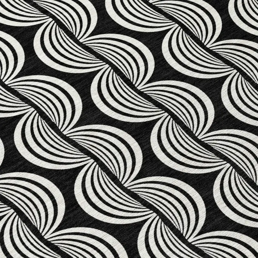 8' Black And Ivory Round Ogee Washable Indoor Outdoor Area Rug Photo 9
