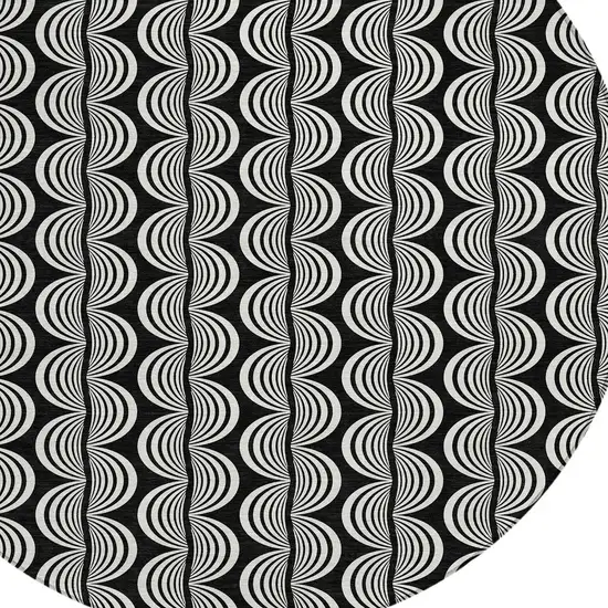 8' Black And Ivory Round Ogee Washable Indoor Outdoor Area Rug Photo 4