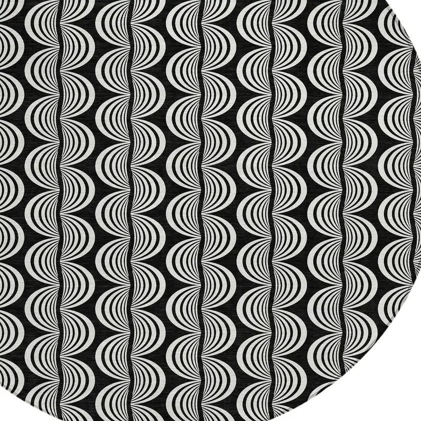8' Black And Ivory Round Ogee Washable Indoor Outdoor Area Rug Photo 4