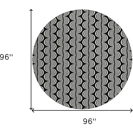 8' Black And Ivory Round Ogee Washable Indoor Outdoor Area Rug Photo 8