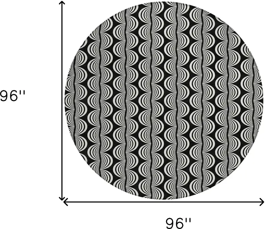8' Black And Ivory Round Ogee Washable Indoor Outdoor Area Rug Photo 8
