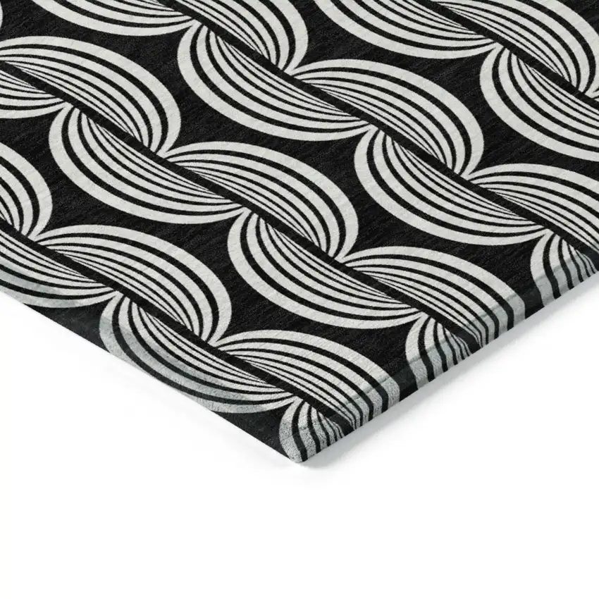 8' Black And Ivory Round Ogee Washable Indoor Outdoor Area Rug Photo 3
