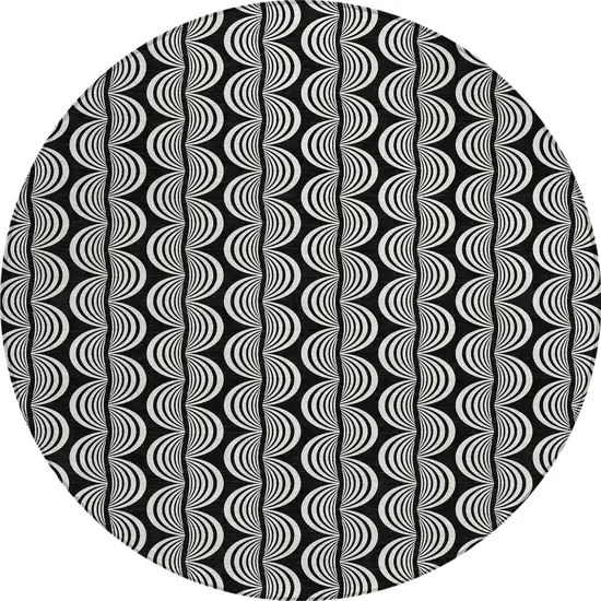 8' Black And Ivory Round Ogee Washable Indoor Outdoor Area Rug Photo 5
