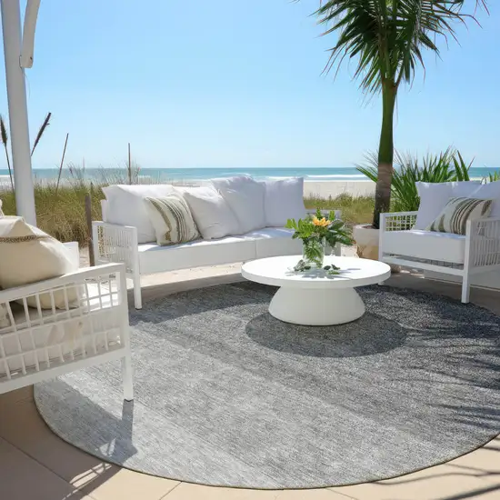 8' Black And Ivory Round Ombre Washable Indoor Outdoor Area Rug Photo 6