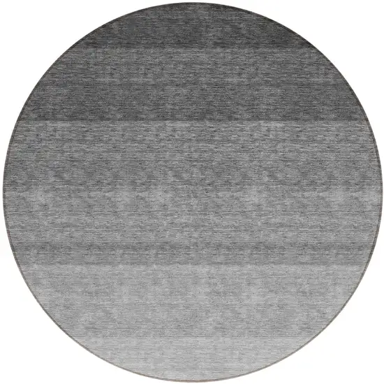 8' Black And Ivory Round Ombre Washable Indoor Outdoor Area Rug Photo 2
