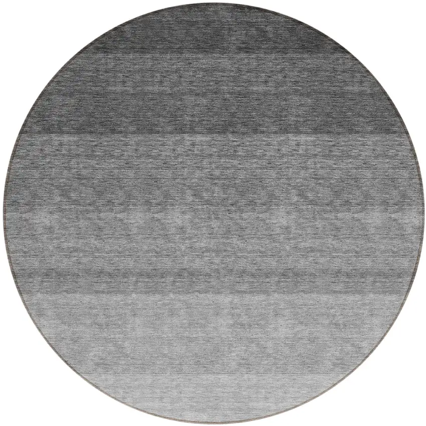 8' Black And Ivory Round Ombre Washable Indoor Outdoor Area Rug Photo 2
