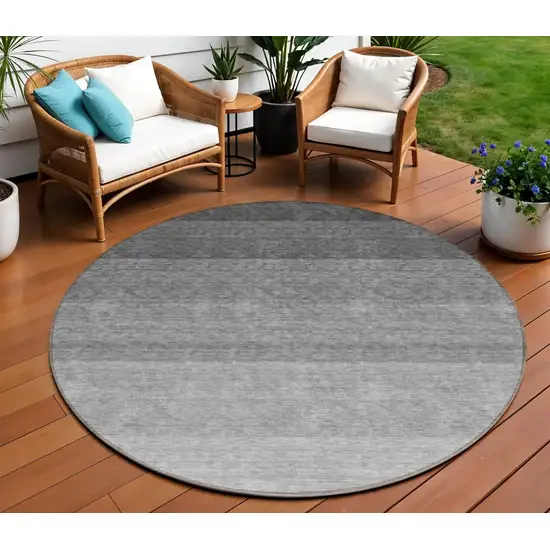 8' Black And Ivory Round Ombre Washable Indoor Outdoor Area Rug Photo 1