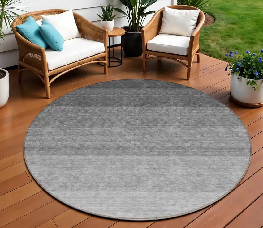 8' Black And Ivory Round Ombre Washable Indoor Outdoor Area Rug Photo 1