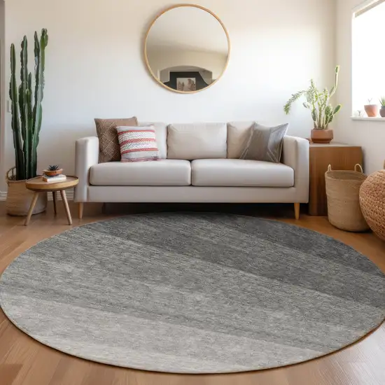 8' Black And Ivory Round Ombre Washable Indoor Outdoor Area Rug Photo 7