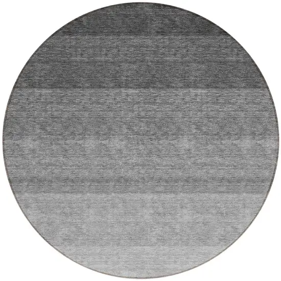 8' Black And Ivory Round Ombre Washable Indoor Outdoor Area Rug Photo 5