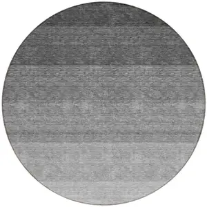 Photo of 8' Black And Ivory Round Ombre Washable Indoor Outdoor Area Rug