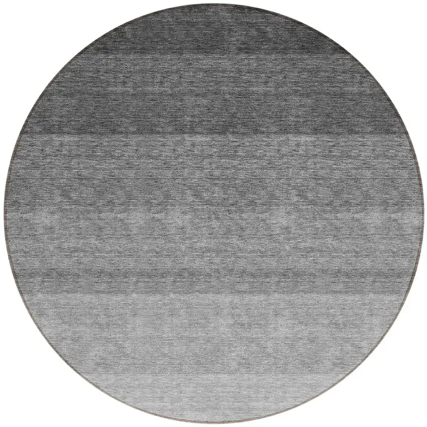 8' Black And Ivory Round Ombre Washable Indoor Outdoor Area Rug Photo 5