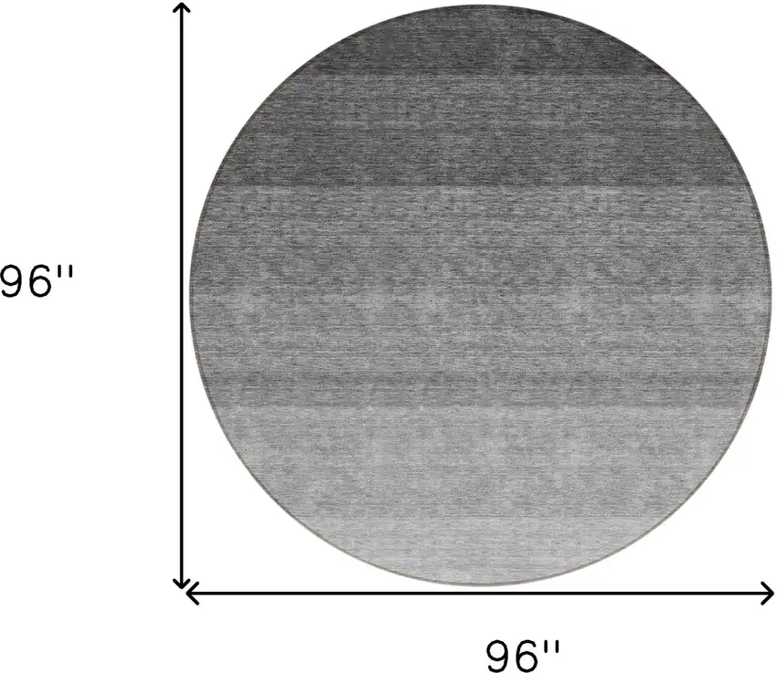 8' Black And Ivory Round Ombre Washable Indoor Outdoor Area Rug Photo 3