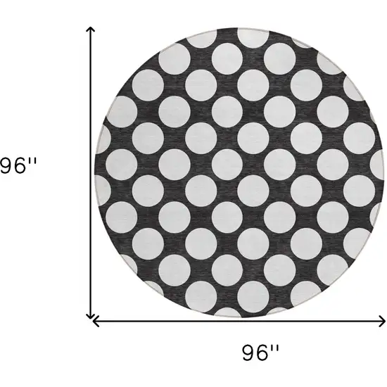 8' Black And Ivory Round Polka Dot Washable Indoor Outdoor Area Rug Photo 3