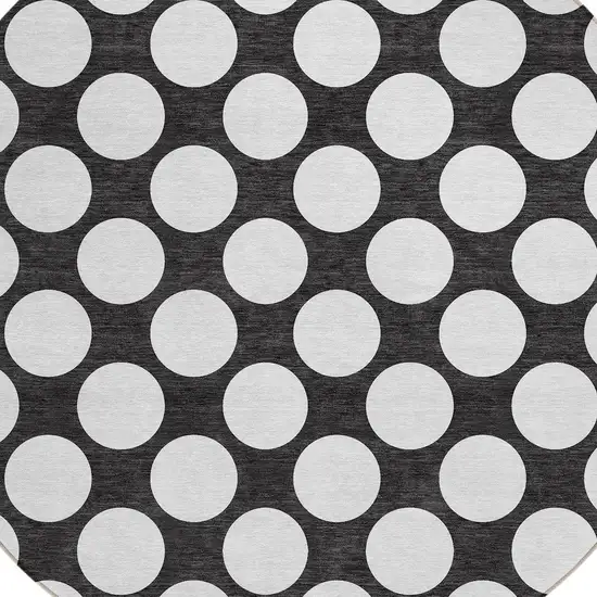 8' Black And Ivory Round Polka Dot Washable Indoor Outdoor Area Rug Photo 4