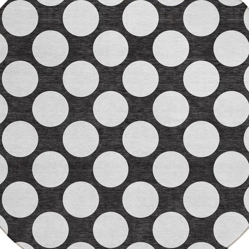 8' Black And Ivory Round Polka Dot Washable Indoor Outdoor Area Rug Photo 4