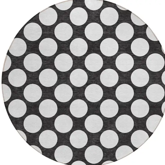 8' Black And Ivory Round Polka Dot Washable Indoor Outdoor Area Rug Photo 6