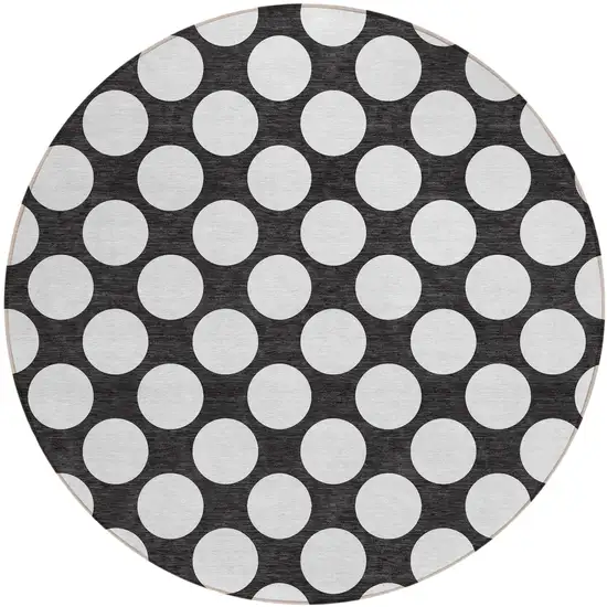 8' Black And Ivory Round Polka Dot Washable Indoor Outdoor Area Rug Photo 2