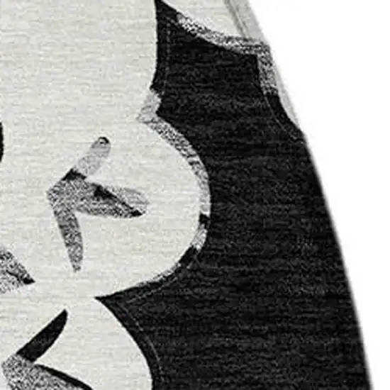 8' Black And Ivory Round Quatrefoil Washable Indoor Outdoor Area Rug Photo 7