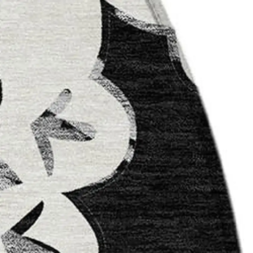 8' Black And Ivory Round Quatrefoil Washable Indoor Outdoor Area Rug Photo 7