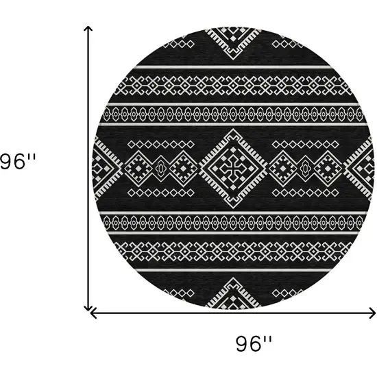 8' Black And Ivory Round Southwestern Washable Indoor Outdoor Area Rug Photo 3