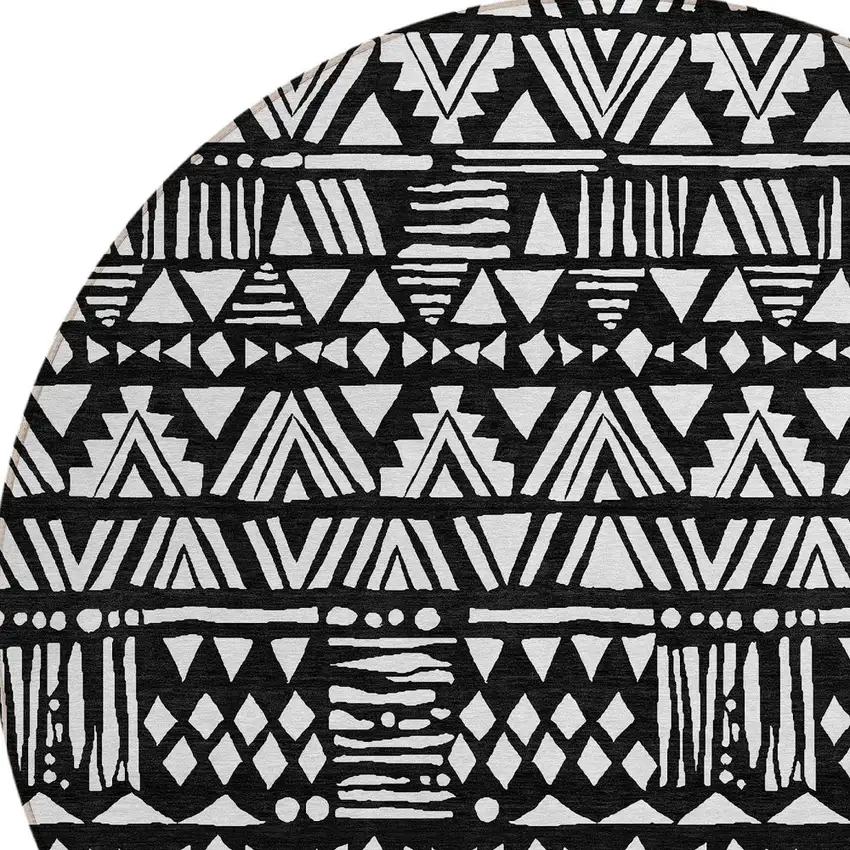 8' Black And Ivory Round Southwestern Washable Indoor Outdoor Area Rug Photo 6