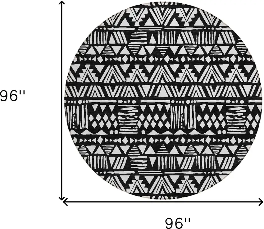 8' Black And Ivory Round Southwestern Washable Indoor Outdoor Area Rug Photo 3