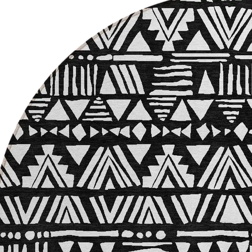 8' Black And Ivory Round Southwestern Washable Indoor Outdoor Area Rug Photo 5