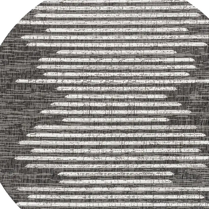 5' Black And Ivory Round Striped Indoor Outdoor Area Rug Photo 2