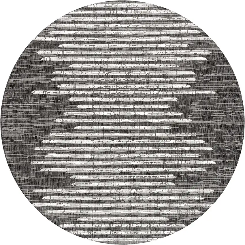 5' Black And Ivory Round Striped Indoor Outdoor Area Rug Photo 2