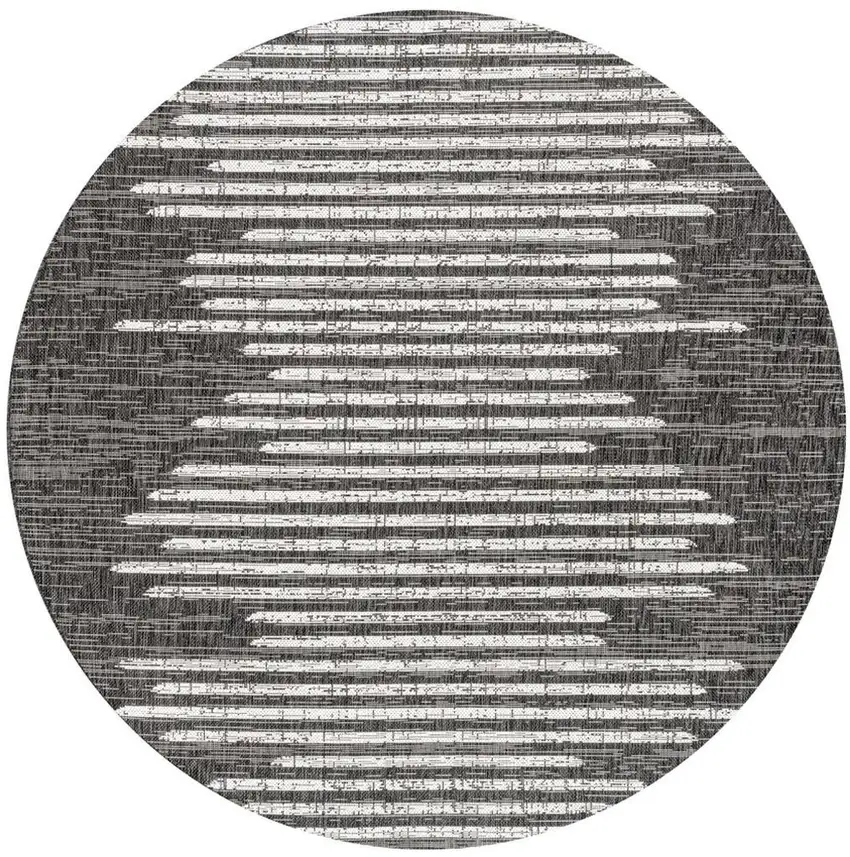 5' Black And Ivory Round Striped Indoor Outdoor Area Rug Photo 3
