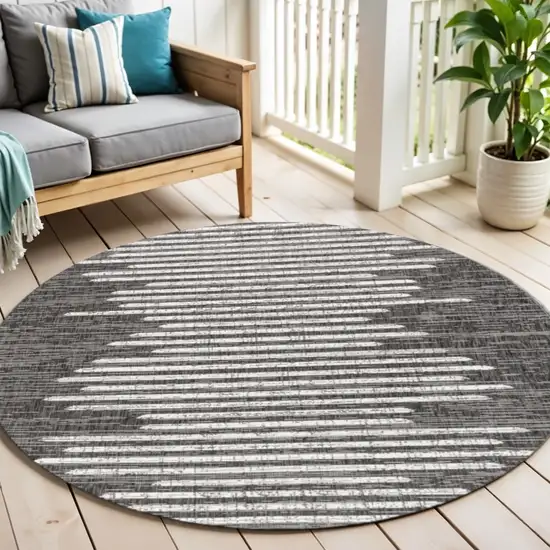 5' Black And Ivory Round Striped Indoor Outdoor Area Rug Photo 1
