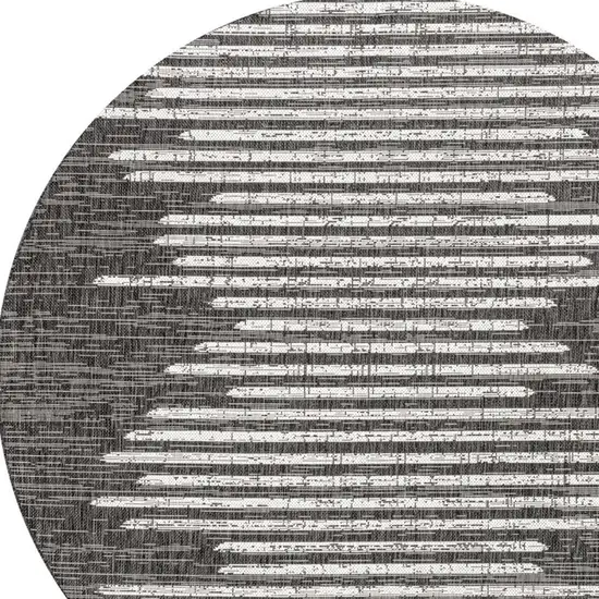 6' Black And Ivory Round Striped Indoor Outdoor Area Rug Photo 2