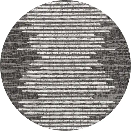6' Black And Ivory Round Striped Indoor Outdoor Area Rug Photo 1