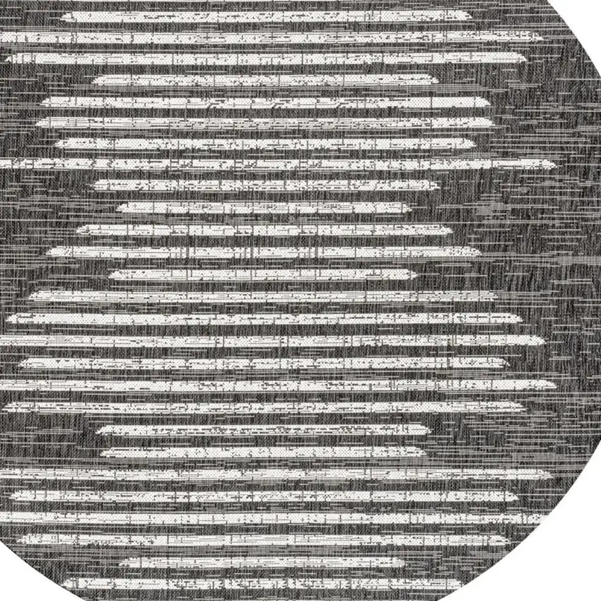 8' Black And Ivory Round Striped Indoor Outdoor Area Rug Photo 2