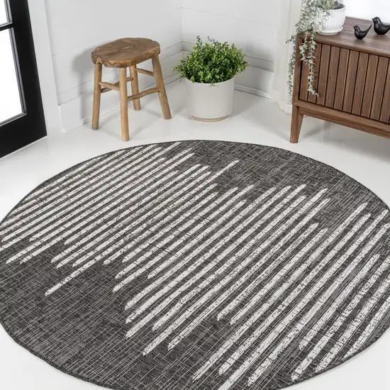 9' Black And Ivory Round Striped Indoor Outdoor Area Rug Photo 4